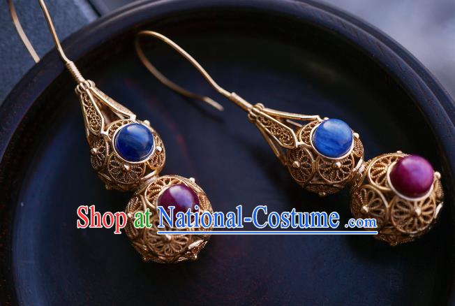 Top Grade Chinese Classical Golden Gourd Earrings Traditional Handmade Gems Ear Jewelry Miing Dynasty Accessories