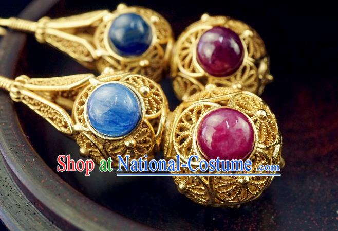 Top Grade Chinese Classical Golden Gourd Earrings Traditional Handmade Gems Ear Jewelry Miing Dynasty Accessories