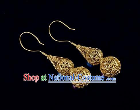 Top Grade Chinese Classical Golden Gourd Earrings Traditional Handmade Gems Ear Jewelry Miing Dynasty Accessories