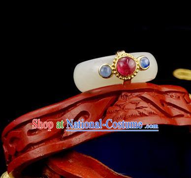 Chinese Traditional White Jade Ring Ancient Wedding Gems Jewelry Accessories