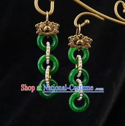 Top Grade Chinese Classical Jade Rings Earrings Traditional Handmade Pearls Ear Jewelry Ming Dynasty Accessories