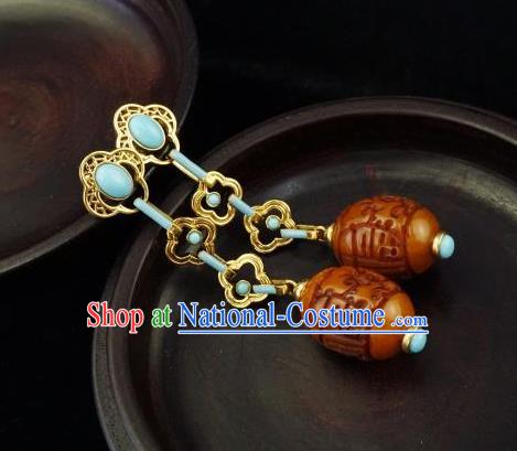 Top Grade Chinese Classical Court Earrings Traditional Handmade Ear Jewelry Qing Dynasty Beeswax Accessories