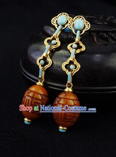 Top Grade Chinese Classical Court Earrings Traditional Handmade Ear Jewelry Qing Dynasty Beeswax Accessories