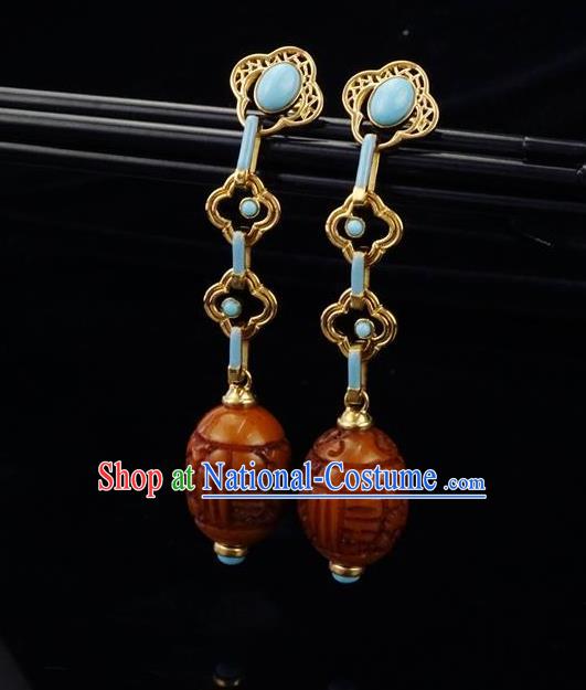 Top Grade Chinese Classical Court Earrings Traditional Handmade Ear Jewelry Qing Dynasty Beeswax Accessories