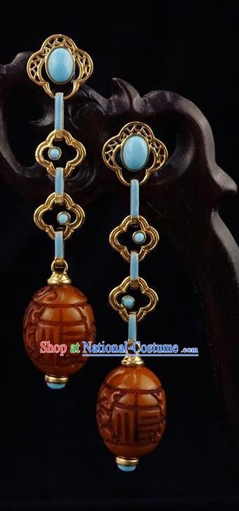 Top Grade Chinese Classical Court Earrings Traditional Handmade Ear Jewelry Qing Dynasty Beeswax Accessories