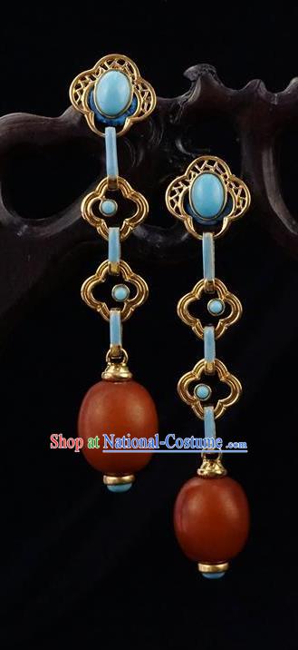 Top Grade Chinese Qing Dynasty Beeswax Accessories Classical Court Earrings Traditional Handmade Ear Jewelry