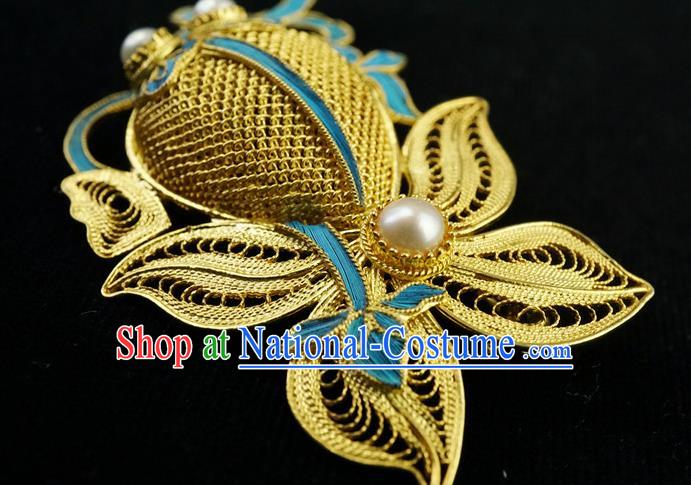 China Classical Cheongsam Goldfish Brooch Traditional Handmade Pearls Breastpin