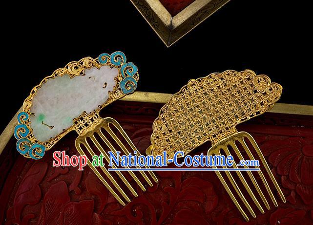 Chinese Traditional Qing Dynasty Court Jade Hair Comb Ancient Palace Hair Accessories