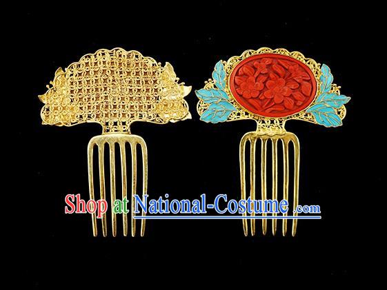 Chinese Traditional Ancient Palace Empress Hair Accessories Qing Dynasty Court Carved Lacquerware Hair Comb