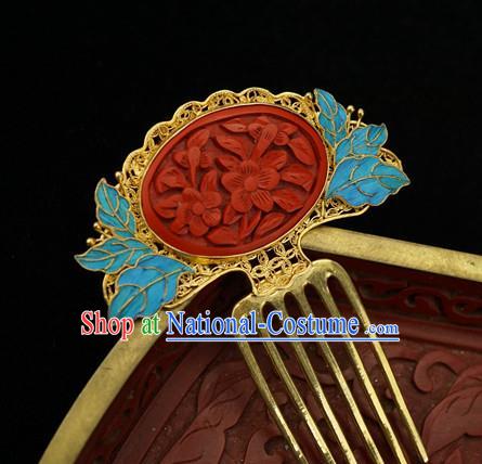 Chinese Traditional Ancient Palace Empress Hair Accessories Qing Dynasty Court Carved Lacquerware Hair Comb