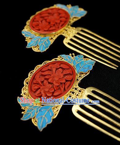 Chinese Traditional Ancient Palace Empress Hair Accessories Qing Dynasty Court Carved Lacquerware Hair Comb