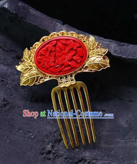 Chinese Traditional Ancient Palace Empress Hair Accessories Qing Dynasty Court Carved Lacquerware Hair Comb