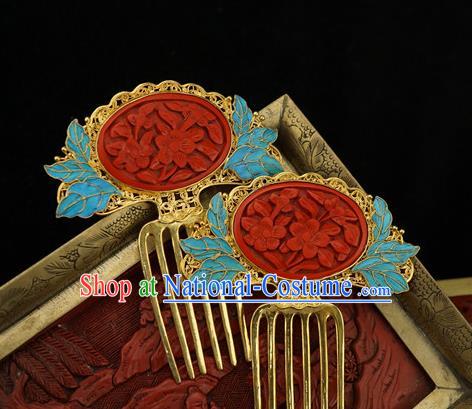 Chinese Traditional Ancient Palace Empress Hair Accessories Qing Dynasty Court Carved Lacquerware Hair Comb