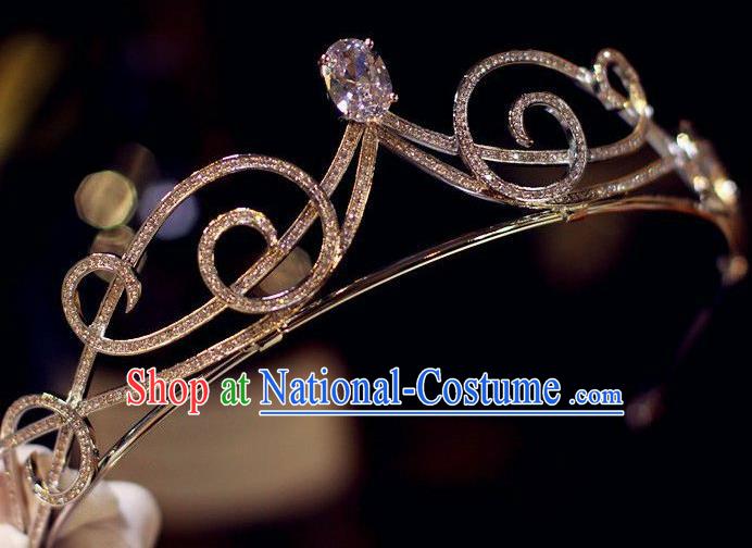 European Princess Golden Headwear Handmade Wedding Crystal Jewelry Accessories Baroque Bride Zircon Royal Crown