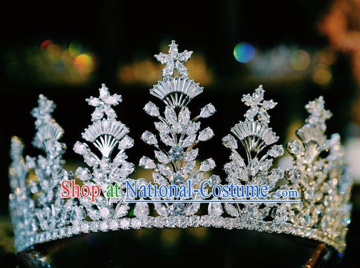 Handmade Baroque Bride Wedding Zircon Royal Crown Crystal Jewelry Accessories European Princess Headwear