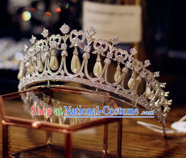 Handmade European Princess Headwear Baroque Bride Wedding Pearls Royal Crown Crystal Jewelry Accessories