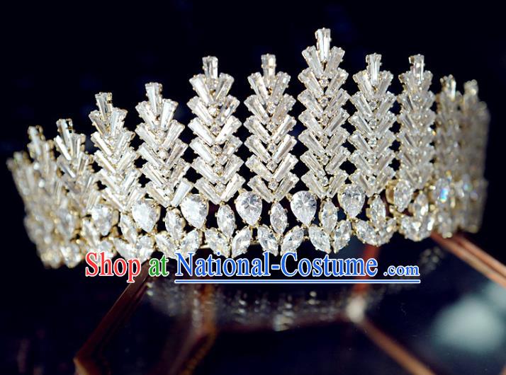 Handmade European Crystal Jewelry Accessories Princess Headwear Baroque Bride Wedding Golden Royal Crown