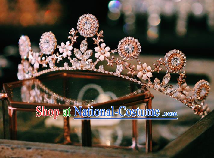 Handmade Baroque Zircon Hair Clasp European Princess Headwear Jewelry Accessories Wedding Luxury Golden Royal Crown