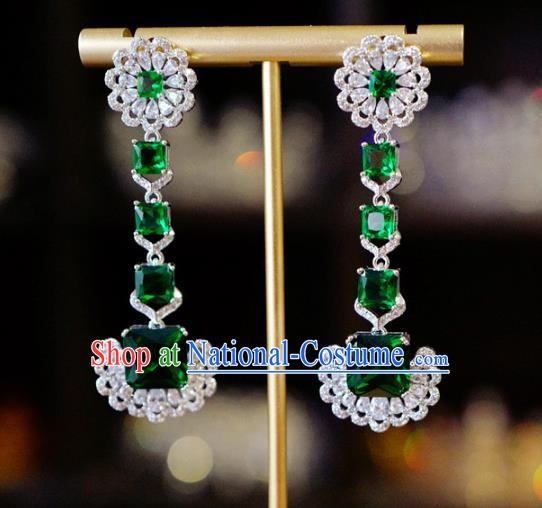 Top Grade Baroque Bride Green Crystal Ear Jewelry European Zircon Accessories Earrings