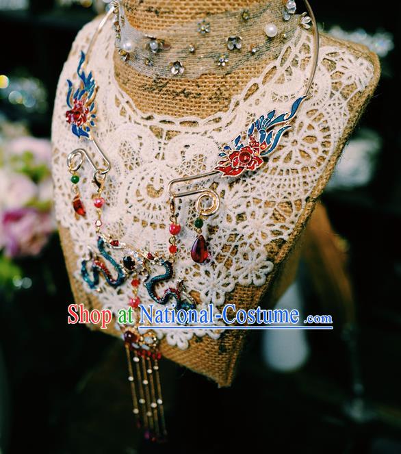 Chinese Traditional Bride Cloisonne Necklace Ancient Wedding Jewelry Accessories Tassel Necklet