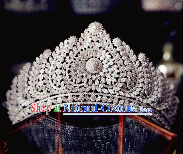 Handmade Women Zircon Royal Crown Baroque Bride Wedding Jewelry Accessories European Queen Retro Headwear