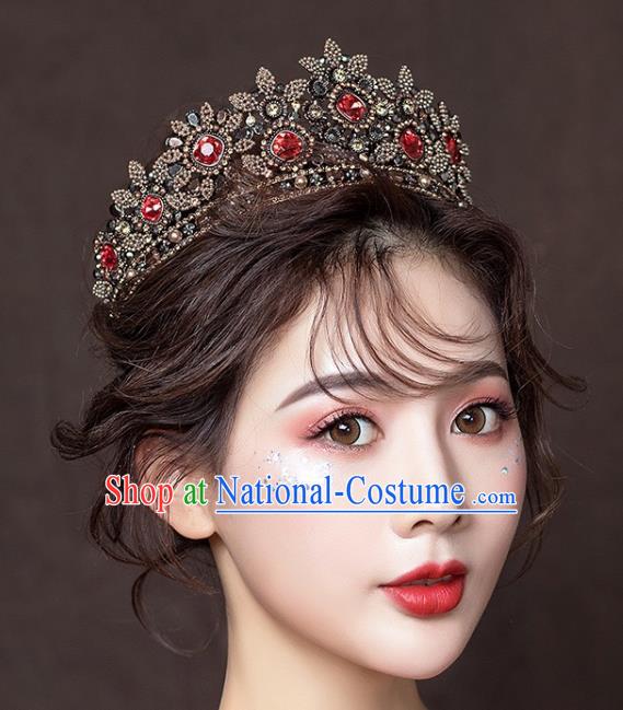 Top Bride Red Crystal Headwear European Wedding Jewelry Accessories Baroque Queen Black Royal Crown