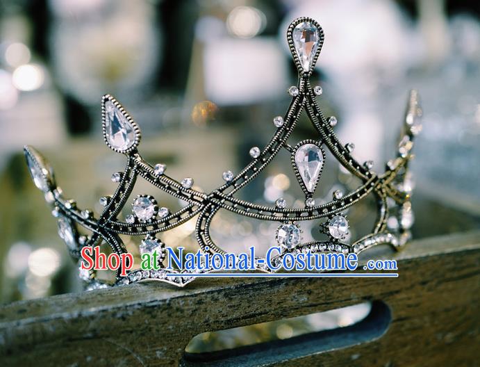 Baroque Bride Black Round Royal Crown European Princess Jewelry Wedding Hair Accessories