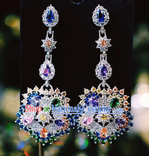 Top Grade Baroque Colorful Crystal Ear Jewelry European Wedding Accessories Zircon Earrings