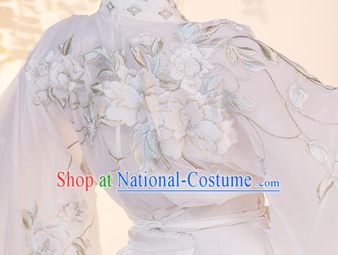 China Jin Dynasty Court Lady Clothing Embroidered White Hanfu Dress Traditional Ancient Imperial Concubine Costume