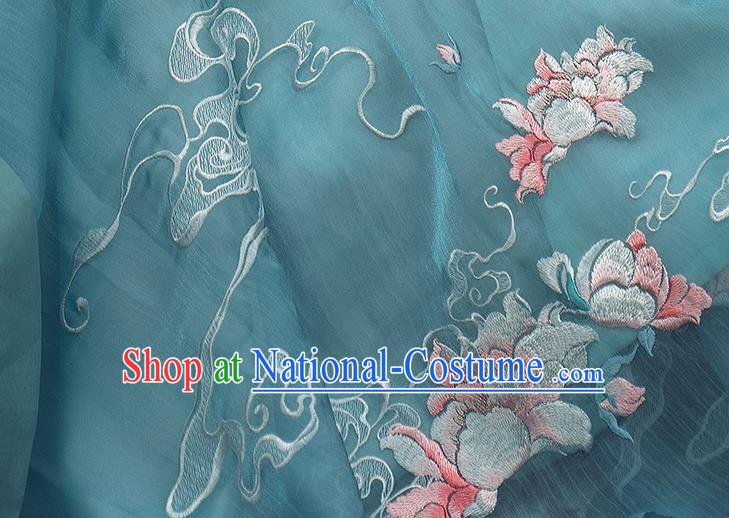 China Ancient Female Swordsman Costume Traditional Jin Dynasty Young Woman Embroidered Clothing Blue Hanfu Dress Outfits