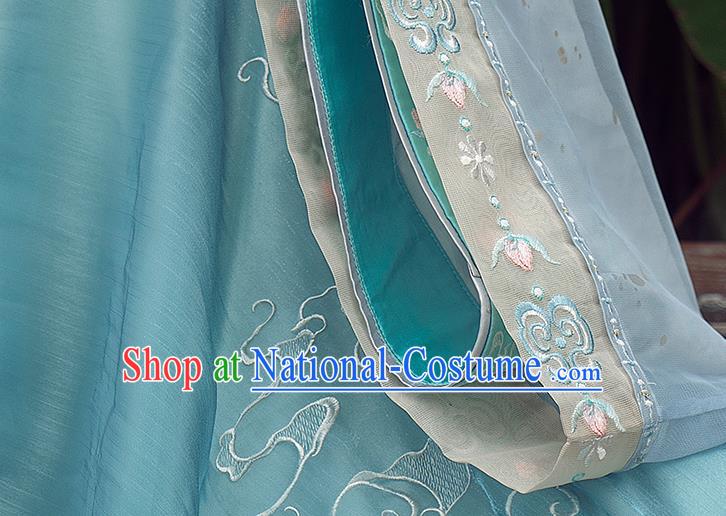 China Ancient Female Swordsman Costume Traditional Jin Dynasty Young Woman Embroidered Clothing Blue Hanfu Dress Outfits