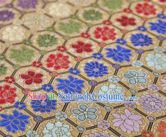 Chinese Classical Peony Lotus Pattern Design Yellow Song Brocade Fabric Asian Traditional Silk Material