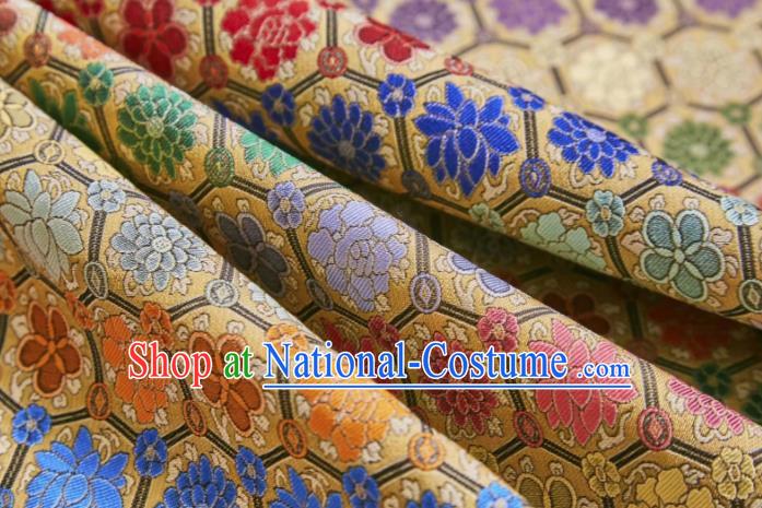 Chinese Classical Peony Lotus Pattern Design Yellow Song Brocade Fabric Asian Traditional Silk Material