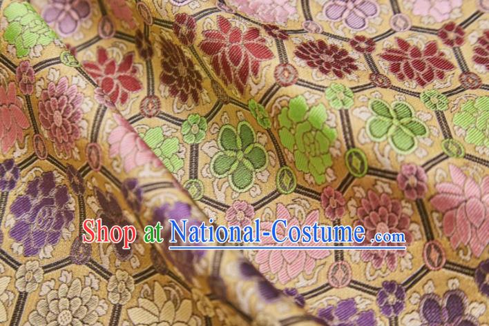 Chinese Classical Peony Lotus Pattern Design Yellow Song Brocade Fabric Asian Traditional Silk Material