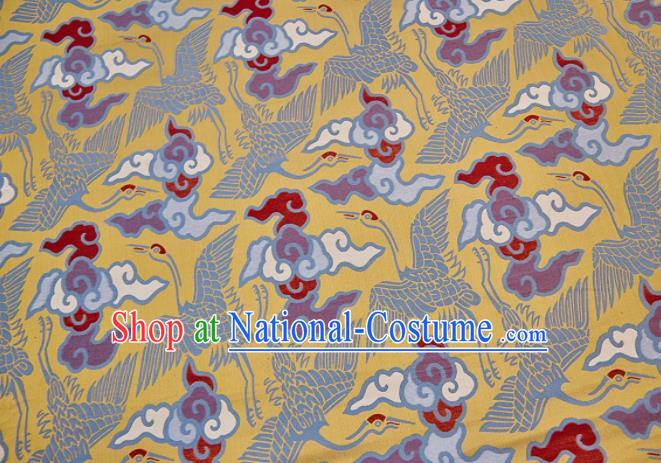 Chinese Classical Cloud Crane Pattern Design Yellow Song Brocade Fabric Asian Traditional Silk Material