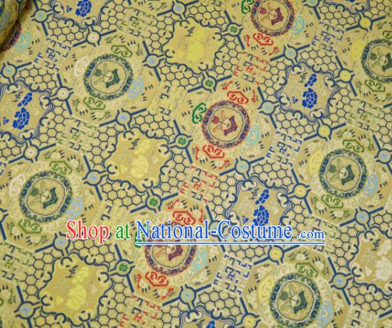 Chinese Classical Key Peony Crane Pattern Design Yellow Song Brocade Fabric Asian Traditional Silk Material