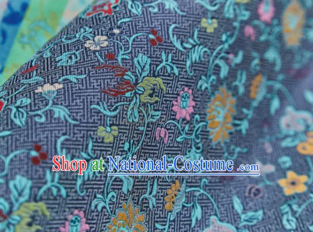 Chinese Classical Lotus Pattern Design Blue Su Brocade Fabric Asian Traditional Silk Material