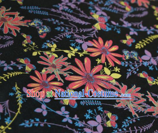 Chinese Classical Sunflowers Pattern Design Black Song Brocade Fabric Asian Traditional Silk Material