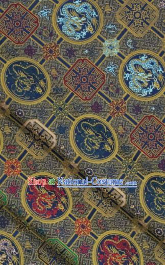 Chinese Classical Dragons Pattern Design Deep Blue Song Brocade Fabric Asian Traditional Silk Material