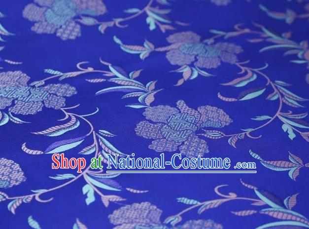 Chinese Classical Flowers Pattern Design Royalblue Song Brocade Fabric Asian Traditional Silk Material