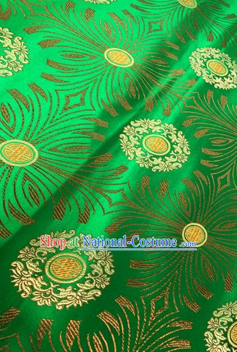 Chinese Classical Sunflowers Pattern Design Green Brocade Fabric Asian Traditional Satin Tang Suit Silk Material