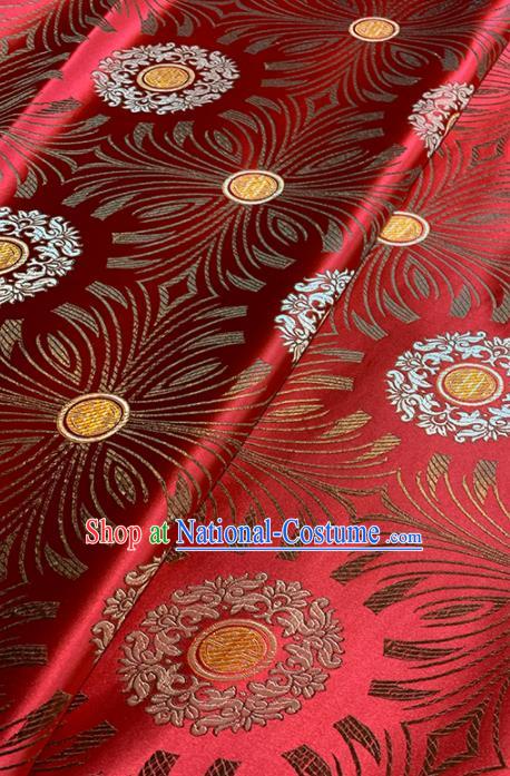 Chinese Classical Sunflowers Pattern Design Red Brocade Fabric Asian Traditional Satin Tang Suit Silk Material