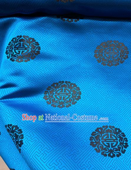 Chinese Classical Lucky Pattern Design Blue Brocade Fabric Asian Traditional Satin Tang Suit Silk Material