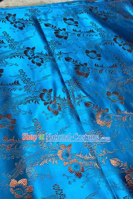 Chinese Classical Iris Pattern Design Blue Brocade Fabric Asian Traditional Satin Tang Suit Silk Material