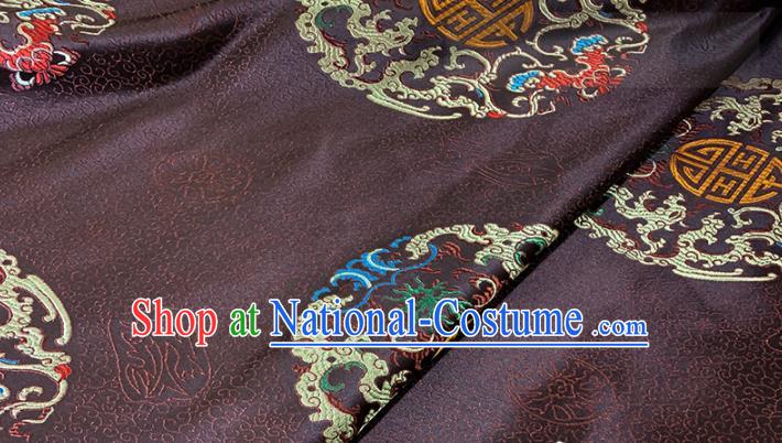 Chinese Classical Lucky Bats Pattern Design Brown Brocade Fabric Asian Traditional Satin Tang Suit Silk Material