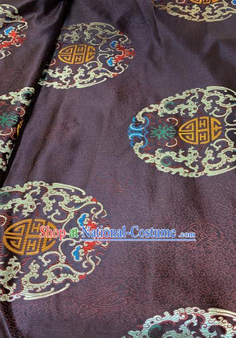 Chinese Classical Lucky Bats Pattern Design Brown Brocade Fabric Asian Traditional Satin Tang Suit Silk Material