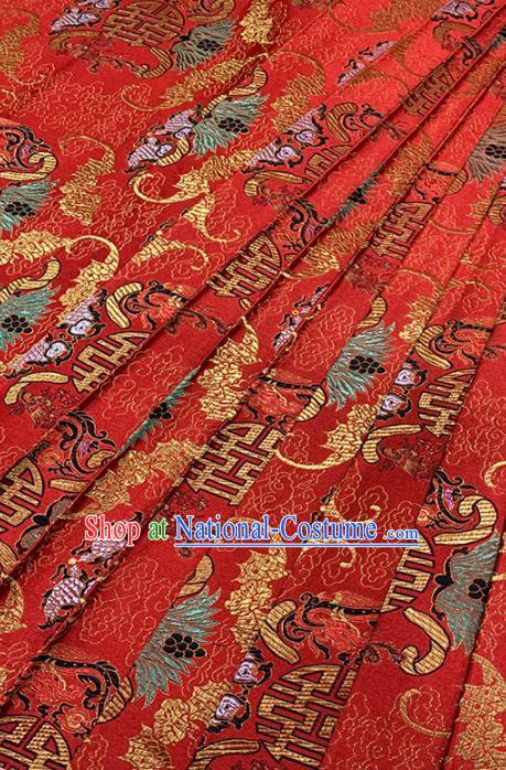 Chinese Classical Fancy Carp Pattern Design Red Brocade Fabric Asian Traditional Satin Tang Suit Silk Material