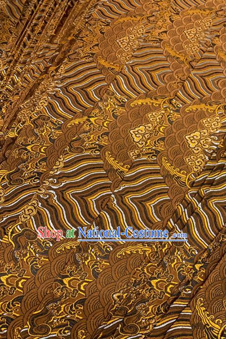 Chinese Classical Sea Wave Pattern Design Brown Brocade Fabric Asian Traditional Satin Tang Suit Silk Material