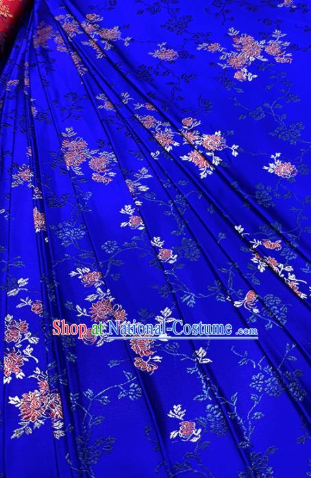 Chinese Classical Chrysanthemum Pattern Design Royalblue Brocade Fabric Asian Traditional Satin Tang Suit Silk Material