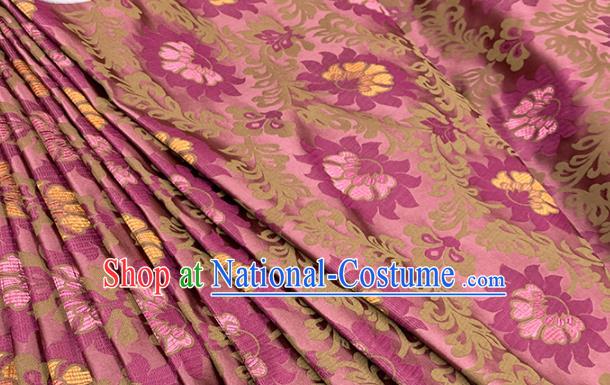 Chinese Classical Lotus Pattern Design Cameo Brown Brocade Fabric Asian Traditional Satin Tang Suit Silk Material